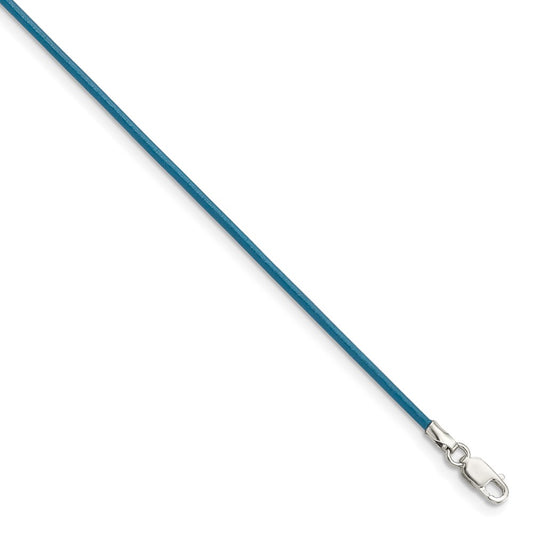 Sterling Silver 1.5mm Cornflower Leather Cord Necklace