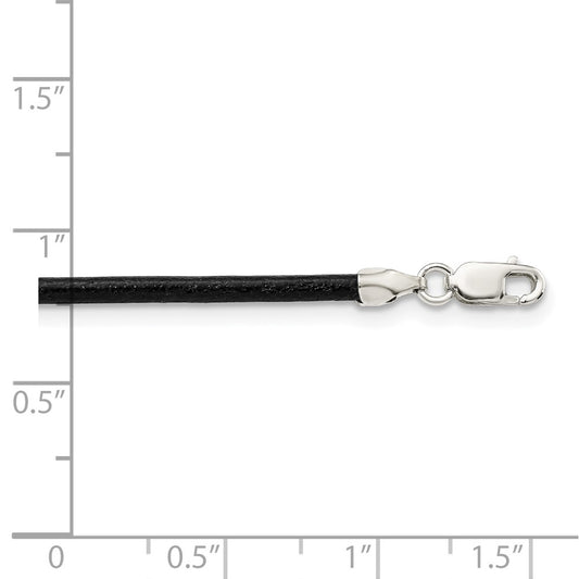 Halskette aus Sterlingsilber, 2 mm, schwarzes Lederband