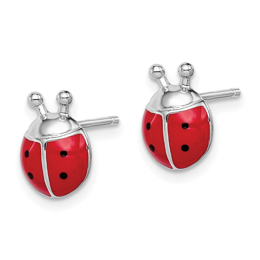 Rhodium-plated Sterling Silver Madi K Enamel Lady Bug Post Earrings