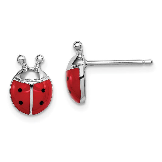 Rhodium-plated Sterling Silver Madi K Enamel Lady Bug Post Earrings