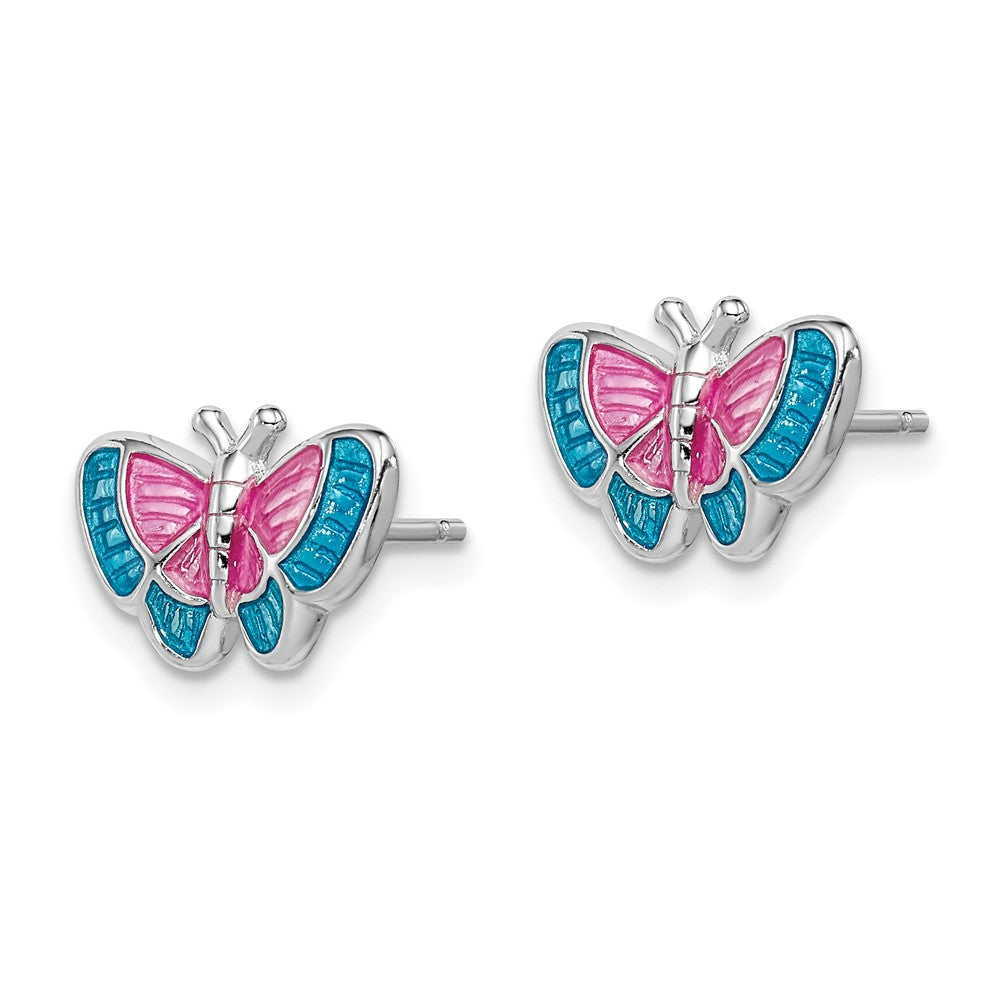Rhodium-plated Sterling Silver Madi K Enamel Butterfly Post Earrings