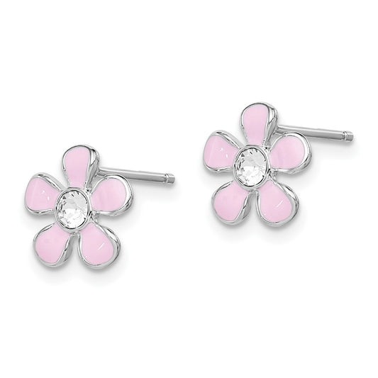 Rhodium-plated Sterling Silver Madi K Enamel and Crystal Flower Earrings