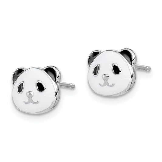 Rhodium-plated Sterling Silver Madi K Enamel Panda Bear Post Earrings