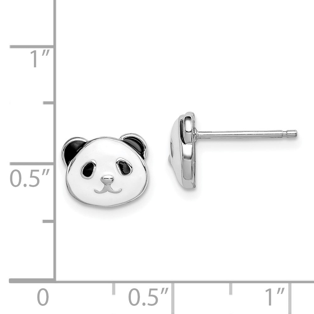 Rhodium-plated Sterling Silver Madi K Enamel Panda Bear Post Earrings