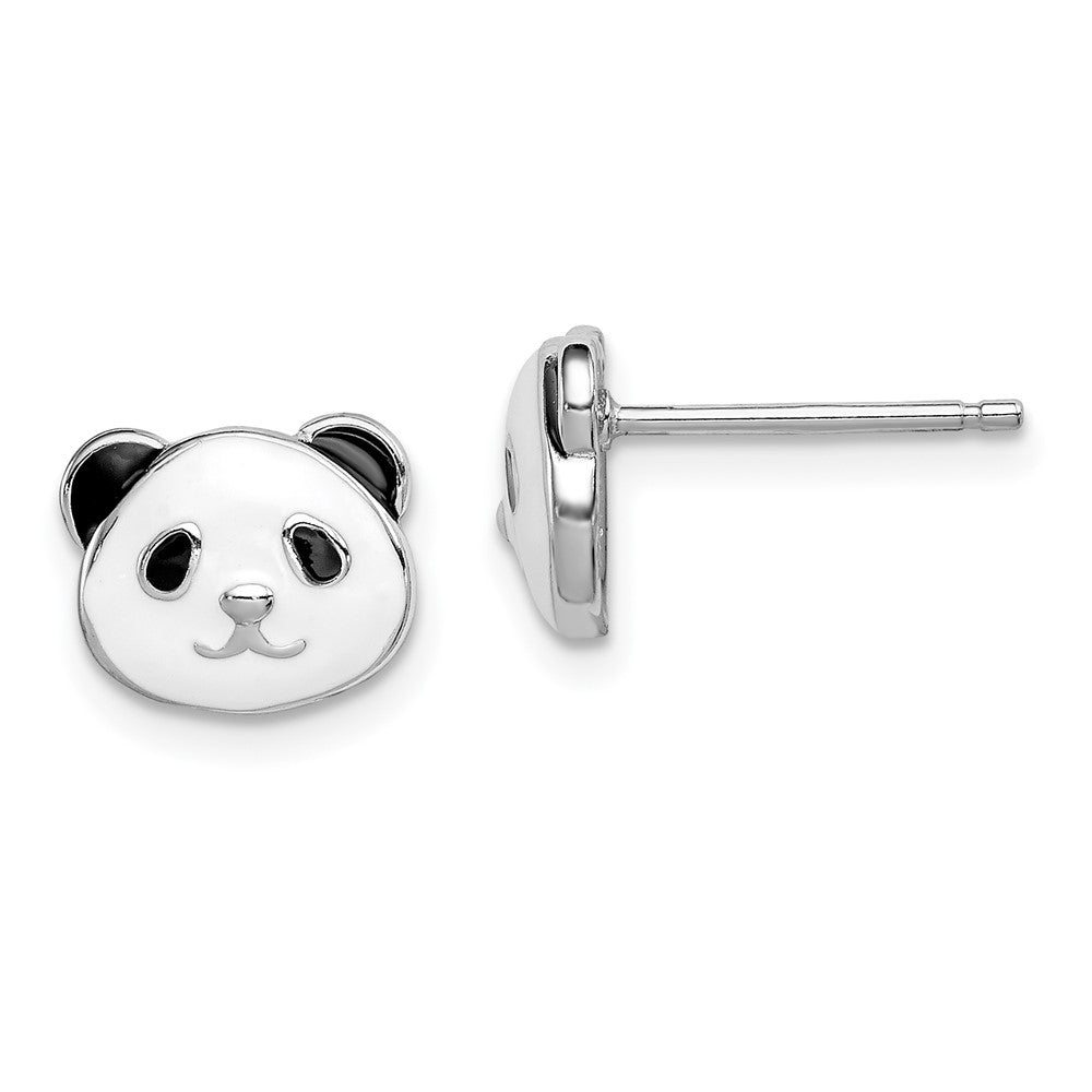 Rhodium-plated Sterling Silver Madi K Enamel Panda Bear Post Earrings