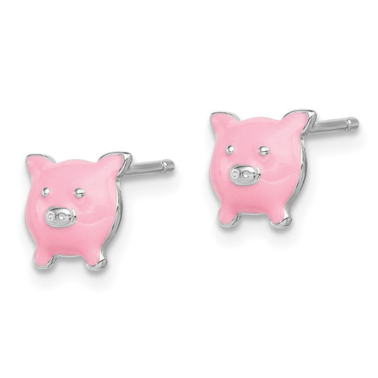 Rhodium-plated Sterling Silver Madi K Enamel Pig Post Earrings