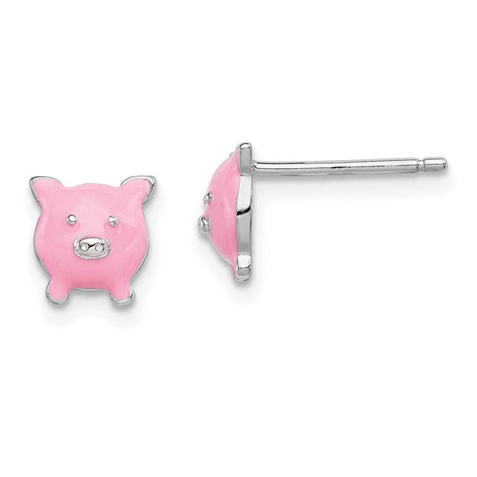 Rhodium-plated Sterling Silver Madi K Enamel Pig Post Earrings