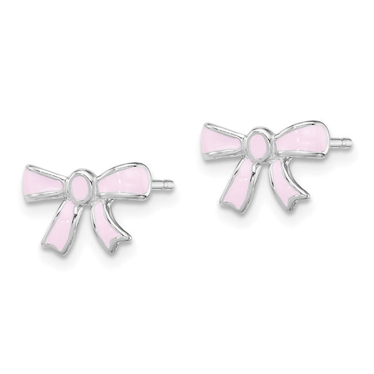 Rhodium-plated Sterling Silver Madi K Enamel Bow Post Earrings