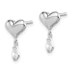 Rhodium-plated Sterling Silver Madi K CZ Children's Heart Dgle Post Earrings