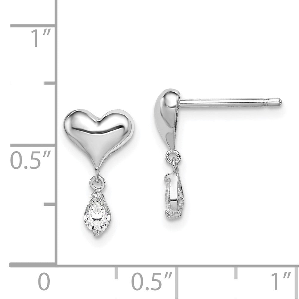 Rhodium-plated Sterling Silver Madi K CZ Children's Heart Dgle Post Earrings