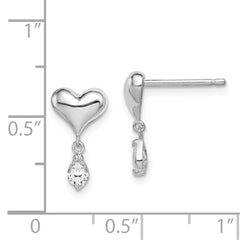 Rhodium-plated Sterling Silver Madi K CZ Children's Heart Dgle Post Earrings