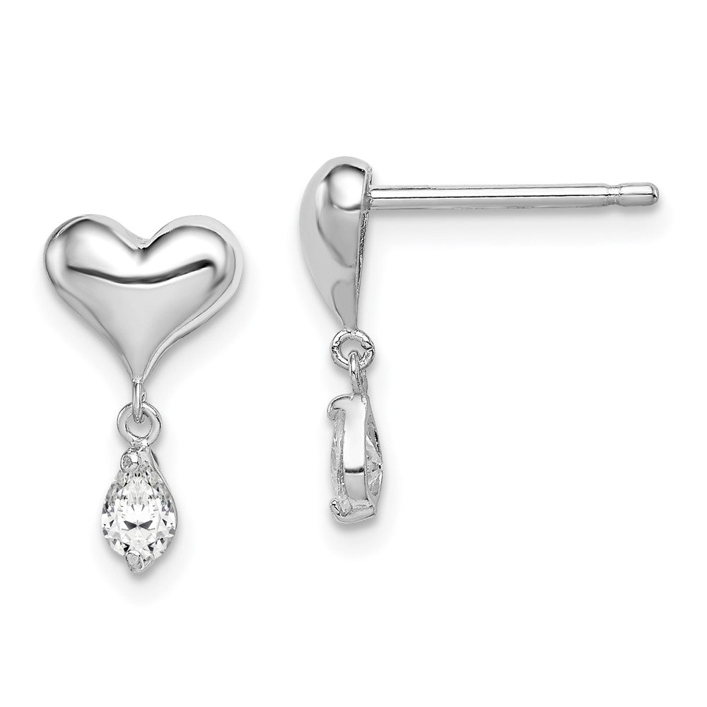 Rhodium-plated Sterling Silver Madi K CZ Children's Heart Dgle Post Earrings