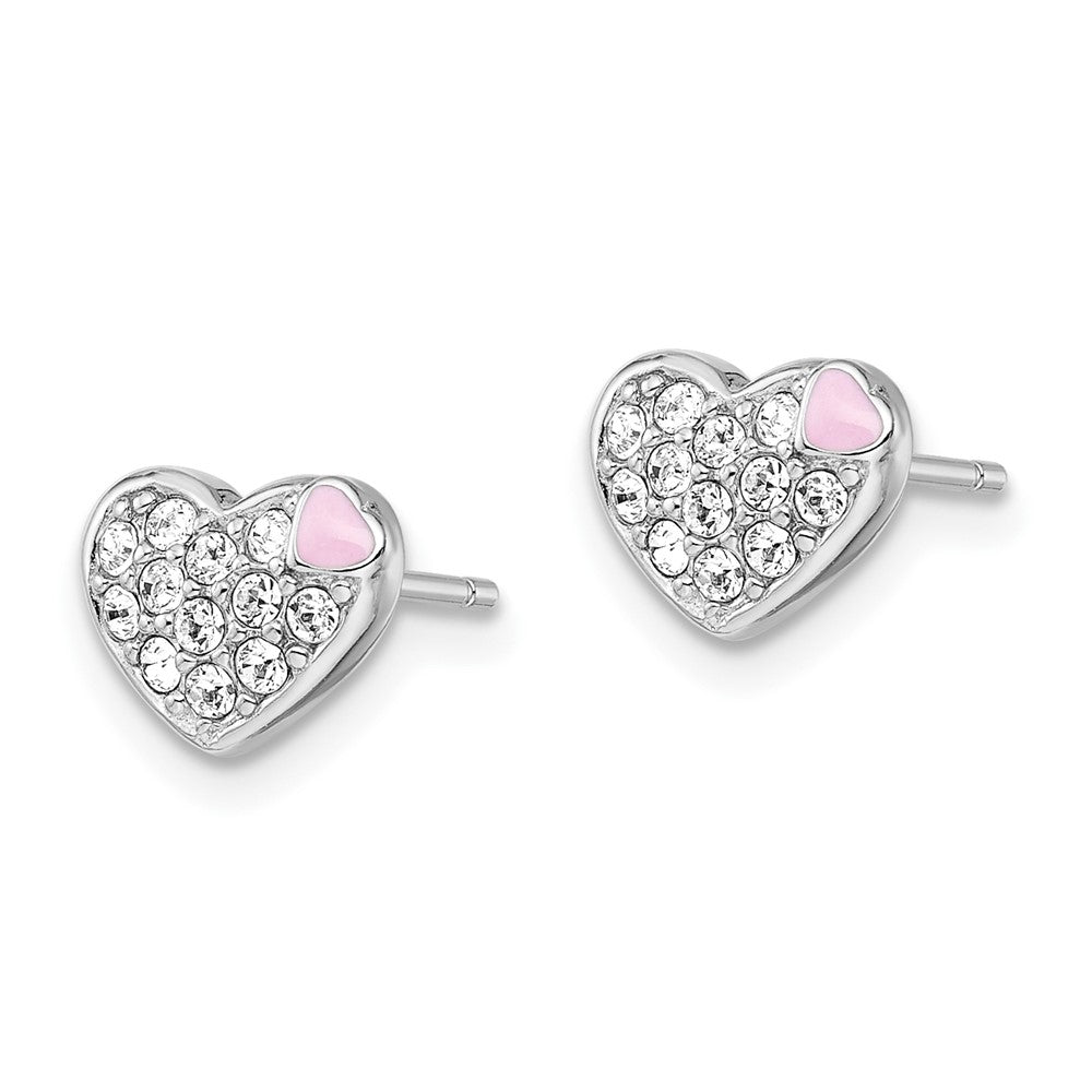 Rhodium-plated Sterling Silver Madi K Enamel and Crystal Heart Earrings