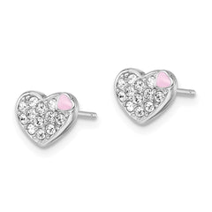 Rhodium-plated Sterling Silver Madi K Enamel and Crystal Heart Earrings