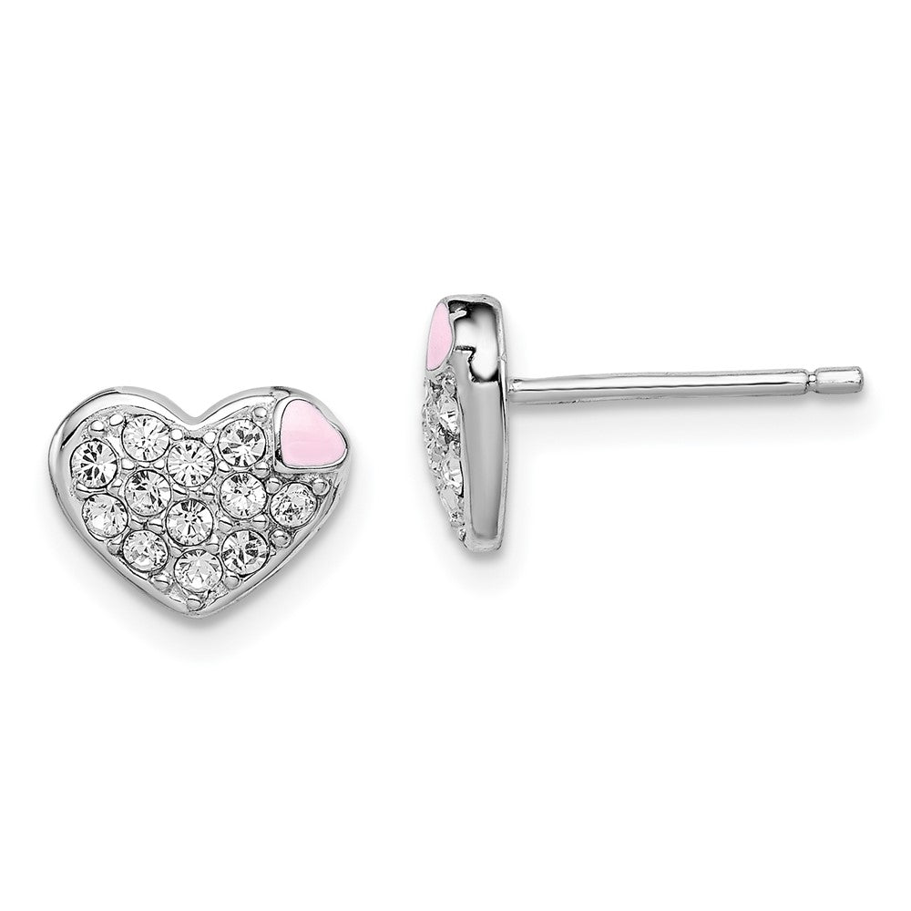 Rhodium-plated Sterling Silver Madi K Enamel and Crystal Heart Earrings