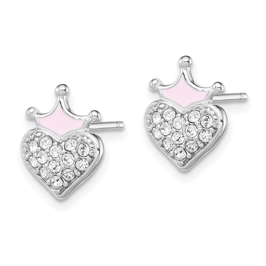 Sterling Silver Madi K Enamel and Crystal Heart Crown Earrings