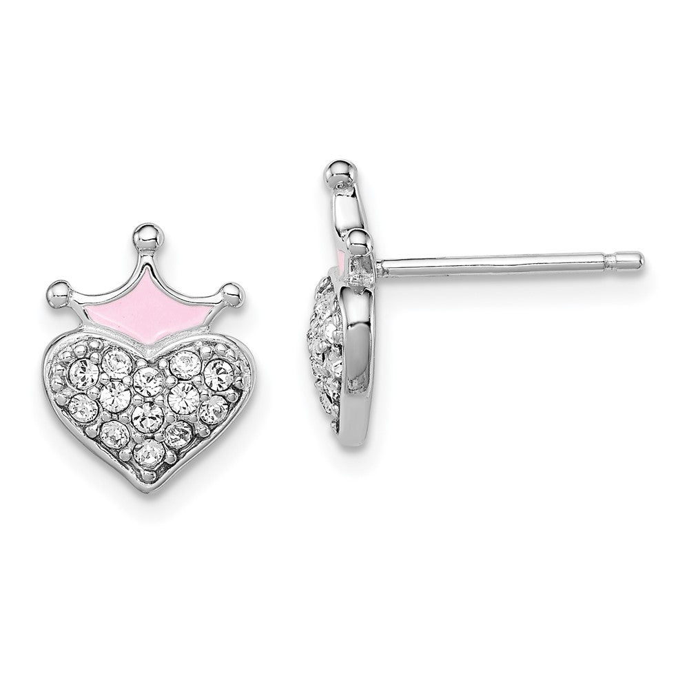 Sterling Silver Madi K Enamel and Crystal Heart Crown Earrings