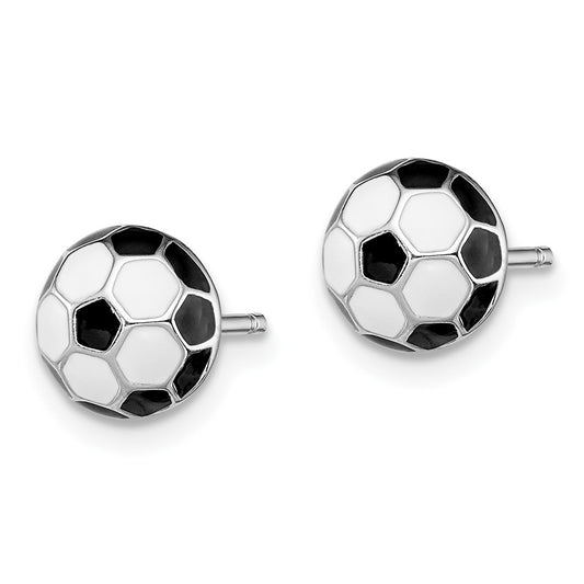 Rhodium-plated Sterling Silver Madi K Enamel Soccer ball Post Earrings