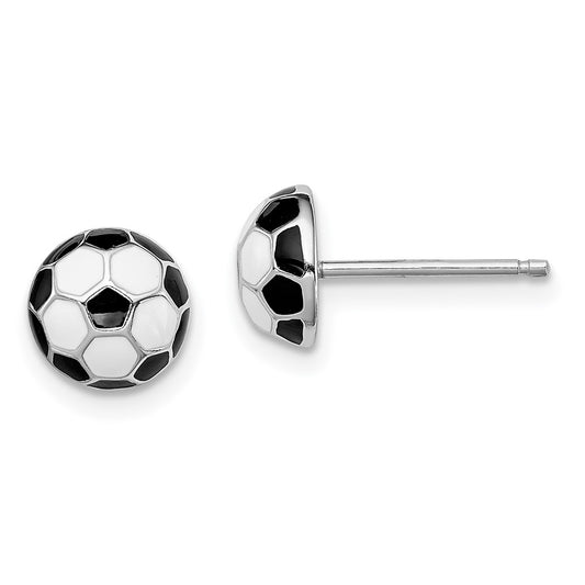 Rhodium-plated Sterling Silver Madi K Enamel Soccer ball Post Earrings