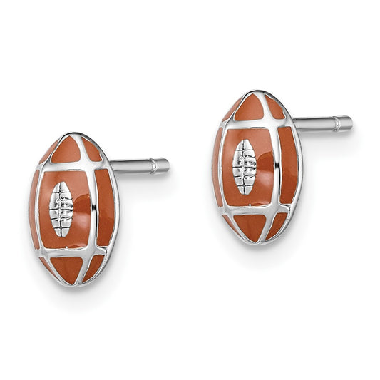 Rhodium-plated Sterling Silver Madi K Enamel Football Post Earrings