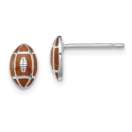 Rhodium-plated Sterling Silver Madi K Enamel Football Post Earrings