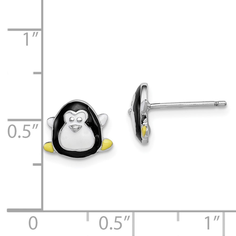 Rhodium-plated Sterling Silver Madi K Enamel Penguin Post Earrings