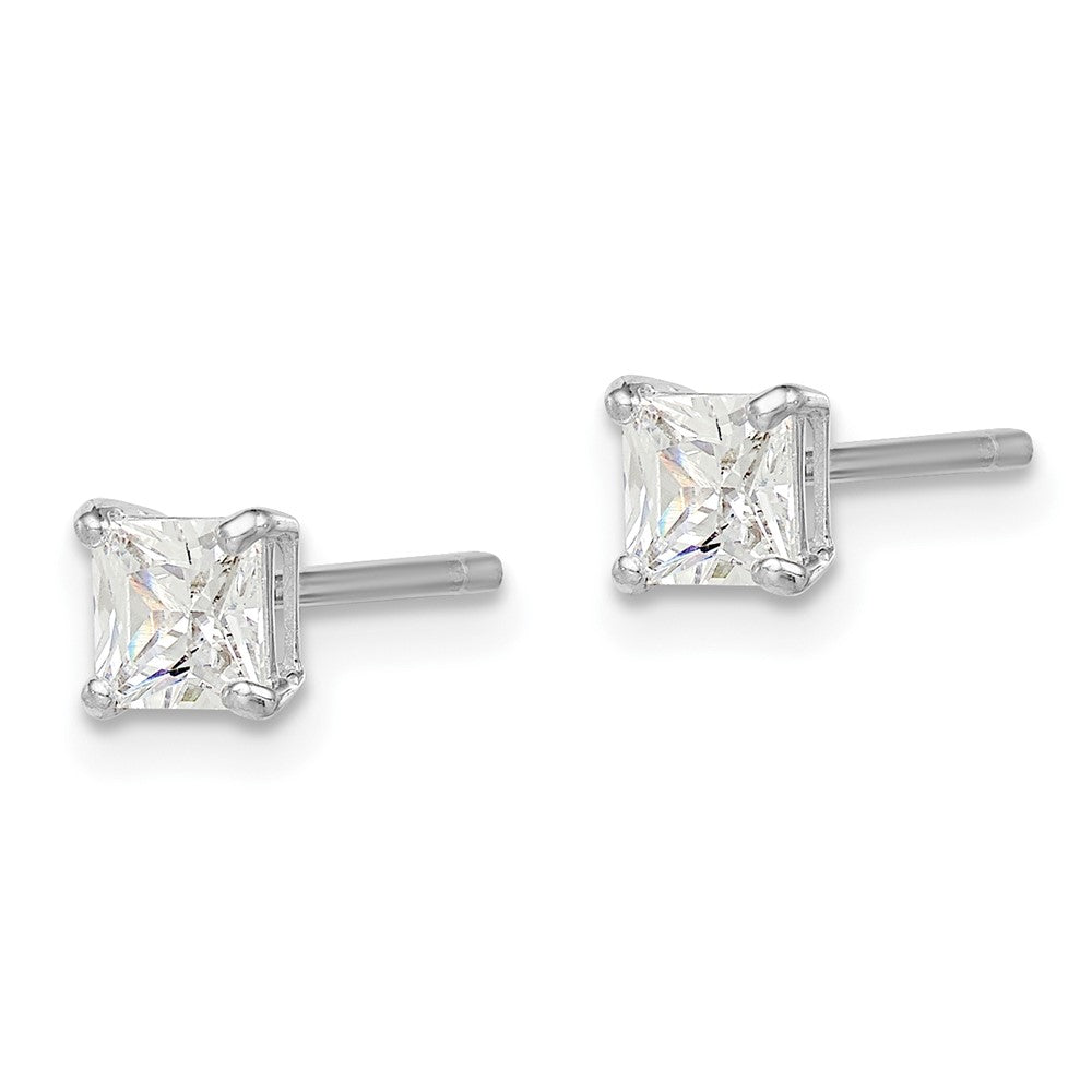 Rhodium-plated Sterling Silver Madi K 4mm Square CZ Stud Earrings