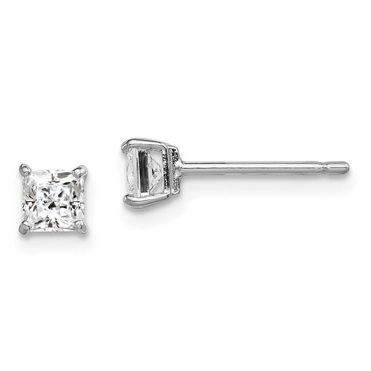 Rhodium-plated Sterling Silver Madi K 4mm Square CZ Stud Earrings