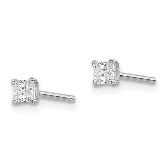 Rhodium-plated Sterling Silver Madi K 3mm Square CZ Stud Earrings