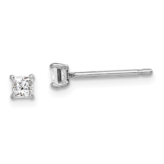 Rhodium-plated Sterling Silver Madi K 3mm Square CZ Stud Earrings