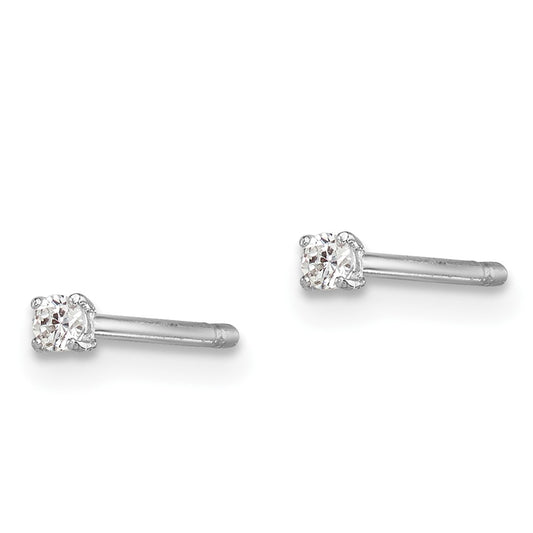 Rhodium-plated Sterling Silver Madi K 2mm Round CZ Stud Earrings