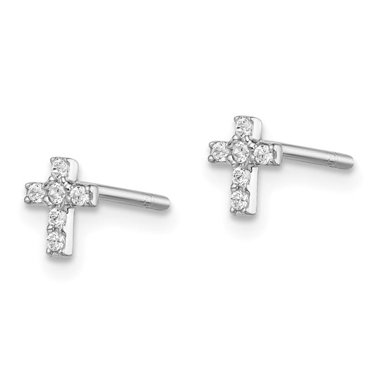 Rhodium-plated Sterling Silver Madi K CZ Children's Cross Post Earrings