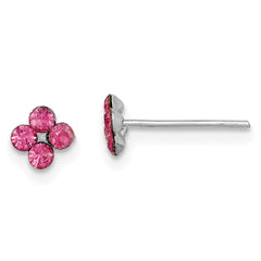 Sterling Silver Madi K Post Crystal Pink Flower Earrings