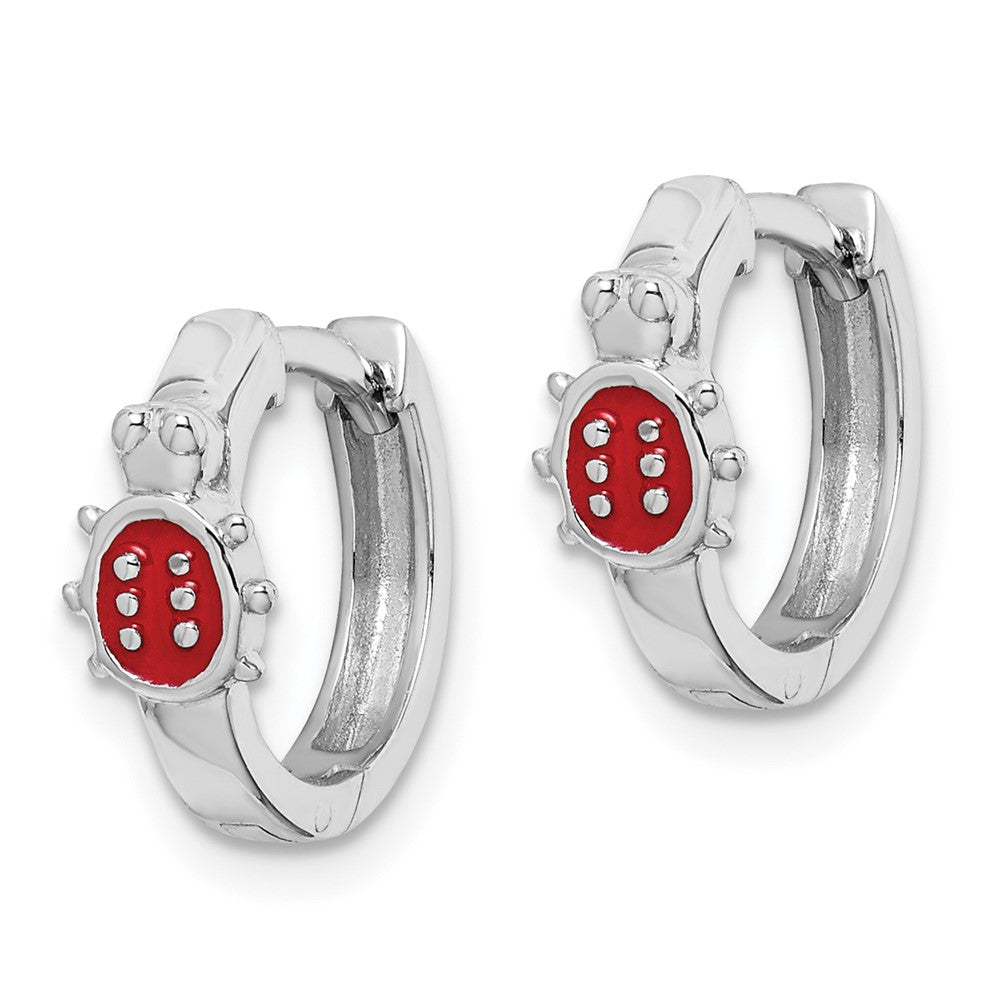 Sterling Silver Madi K Childs Enameled Ladybug Hinged Hoops