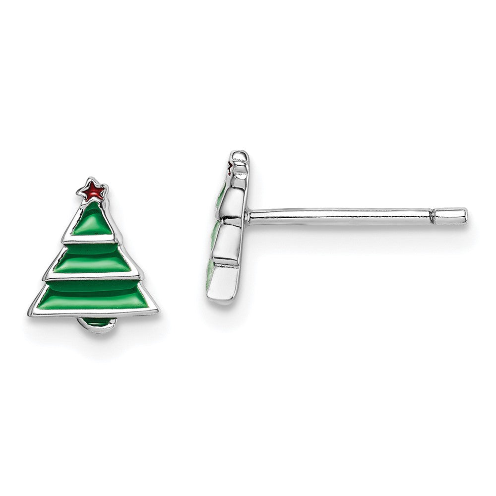 Sterling Silver Madi K Post Enameled Christmas Tree Post Earrings