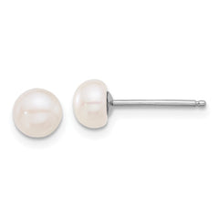 Rhodium-plated Silver White FWC Pearl 18in Necklace Post Earrings Set