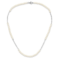 Rhodium-plated Silver White FWC Pearl 18in Necklace Post Earrings Set