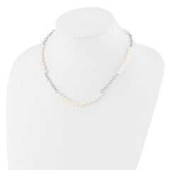 Rhodium-plated Silver White FWC Pearl 18in Necklace Post Earrings Set