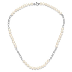 Rhodium-plated Silver White FWC Pearl 18in Necklace Post Earrings Set