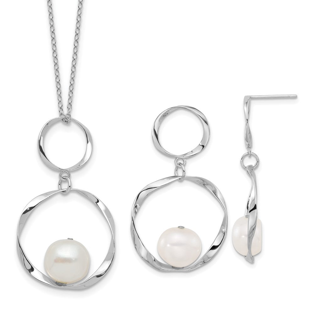 Rhodium-plated Silver 10-11mm FWC Pearl with 1.75in Necklace Earring Set