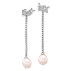 Rhodium-plated Silver FWC Pearl CZ with 2in ext Necklace Earrings Set