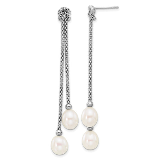 Rhodium-plated Silver FWC Pearl 18in Knot Necklace Post Earrings Set