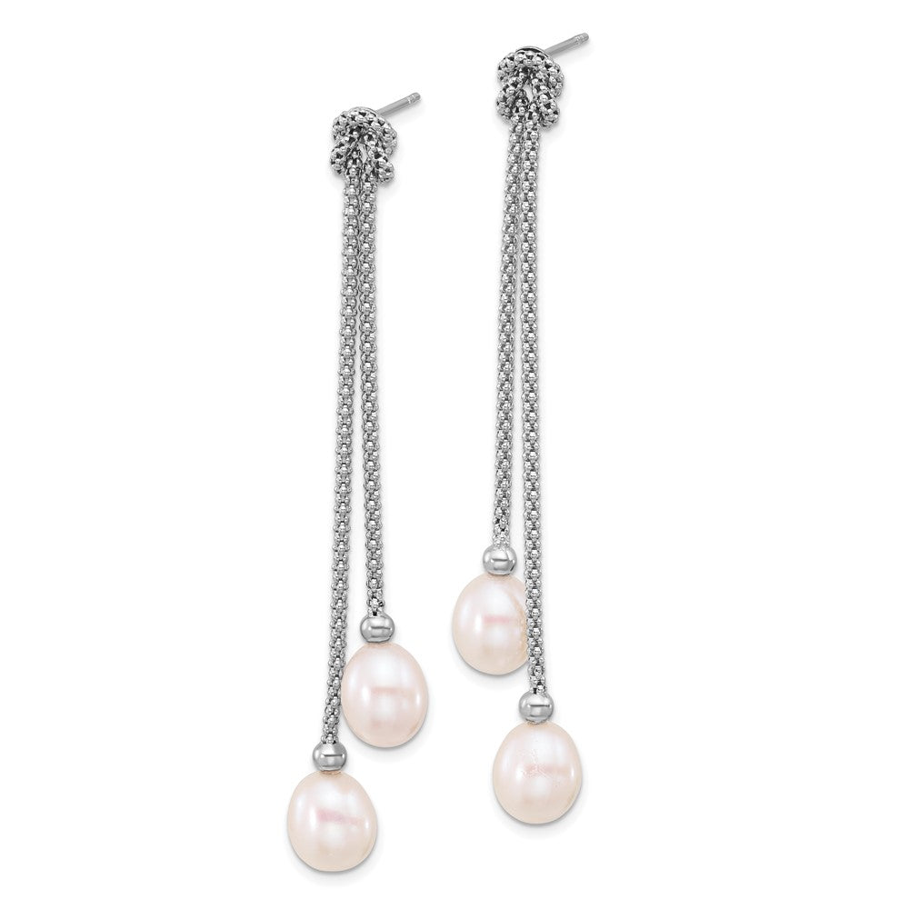 Rhodium-plated Silver FWC Pearl 18in Knot Necklace Post Earrings Set