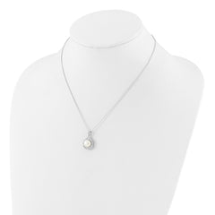 Rhodium-plated Silver FWC Pearl CZ 17in Necklace and Post Earrings Set