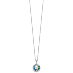 Rhodium-plated Silver Enamel FWC Pearl CZ 17in Necklace Earring Set