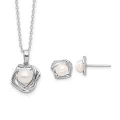 Rhodium-plated Sterling Silver 5-7mm FWC Pearl 18in Necklace Earring Set