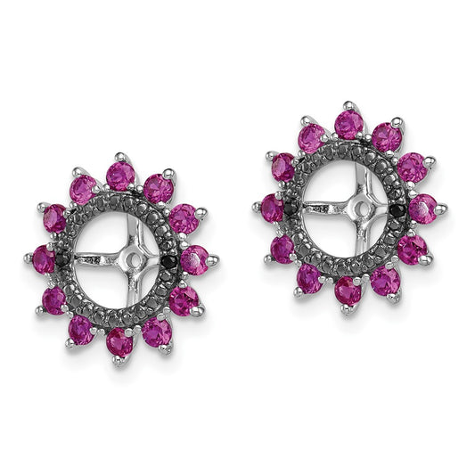 Rhodium-plated Sterling Silver Created Ruby & Black Sapphire Earrings Jacket