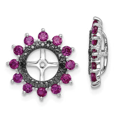 Rhodium-plated Sterling Silver Created Ruby & Black Sapphire Earrings Jacket