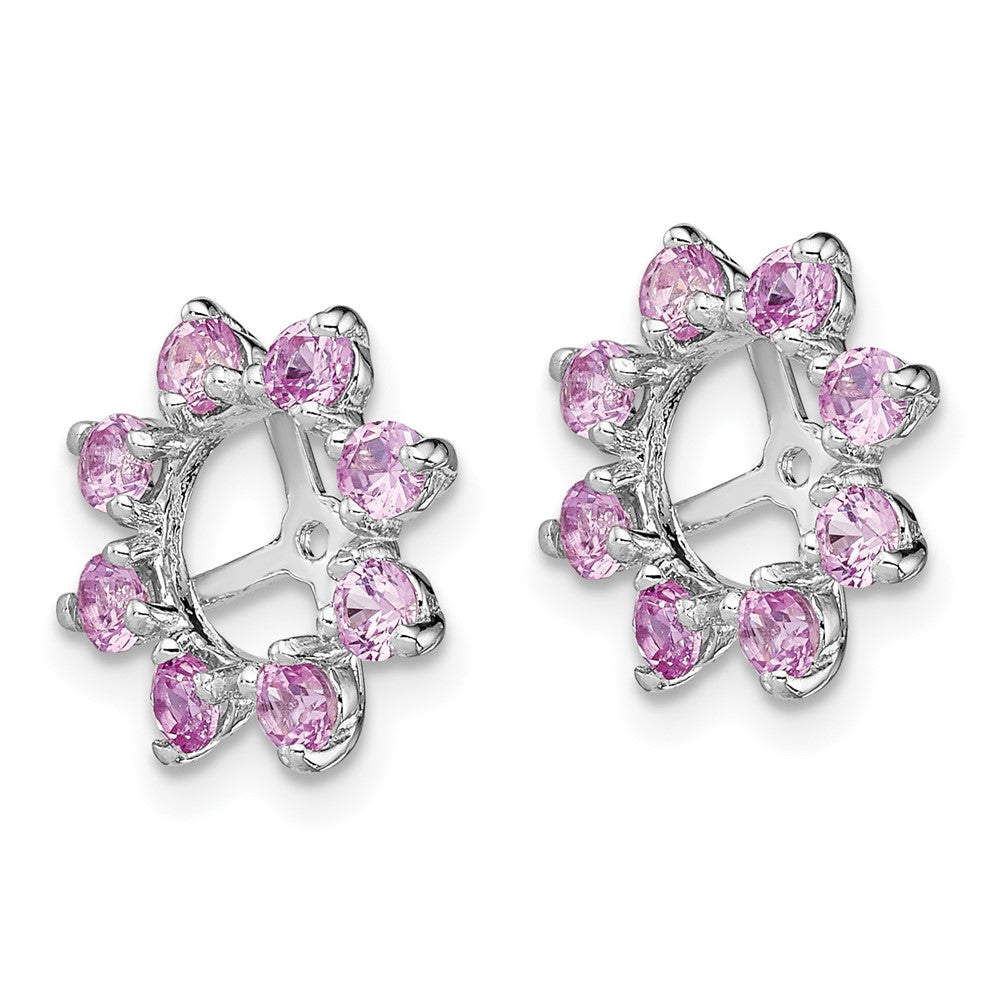 Rhodium-plated Sterling Silver Created Pink Sapphire Earrings Jacket