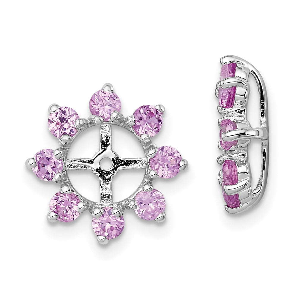 Rhodium-plated Sterling Silver Created Pink Sapphire Earrings Jacket